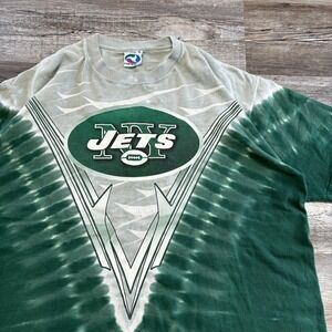 Vintage 90s NFL New York Jets Liquid Blue Green Gray Tie Dye Mens‎ XL T-shirt